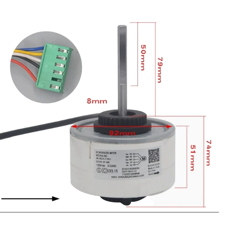 WZDK58-38G Air Conditioning DC Fan Motor DC310V 8P 58W Brushless Motor Air Conditioner Repair Parts