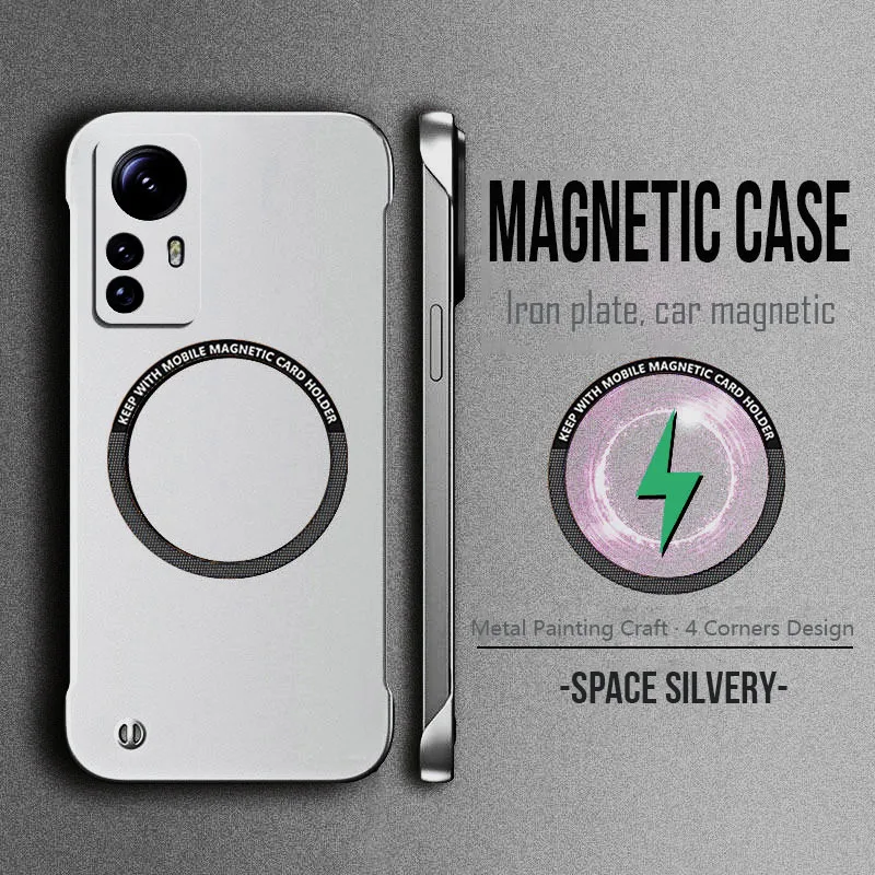 Magnetische Metallmalerei Ultradünne rahmenlose Handyhülle für XIAOMI MI 12 11 Lite 12T 11T 10 10T Pro kabellose Ladeabdeckung