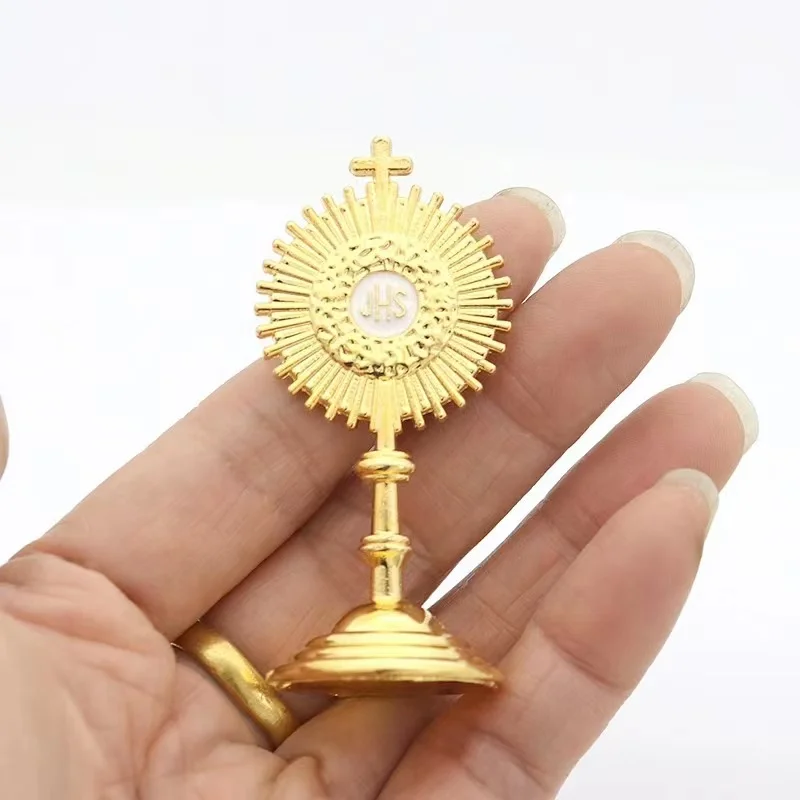 12Pcs JHS Mini Monstrance Holy Sacrament First Communion Fave Holy Grail Baptism Catholic Car Table Decoration Church Suppliers