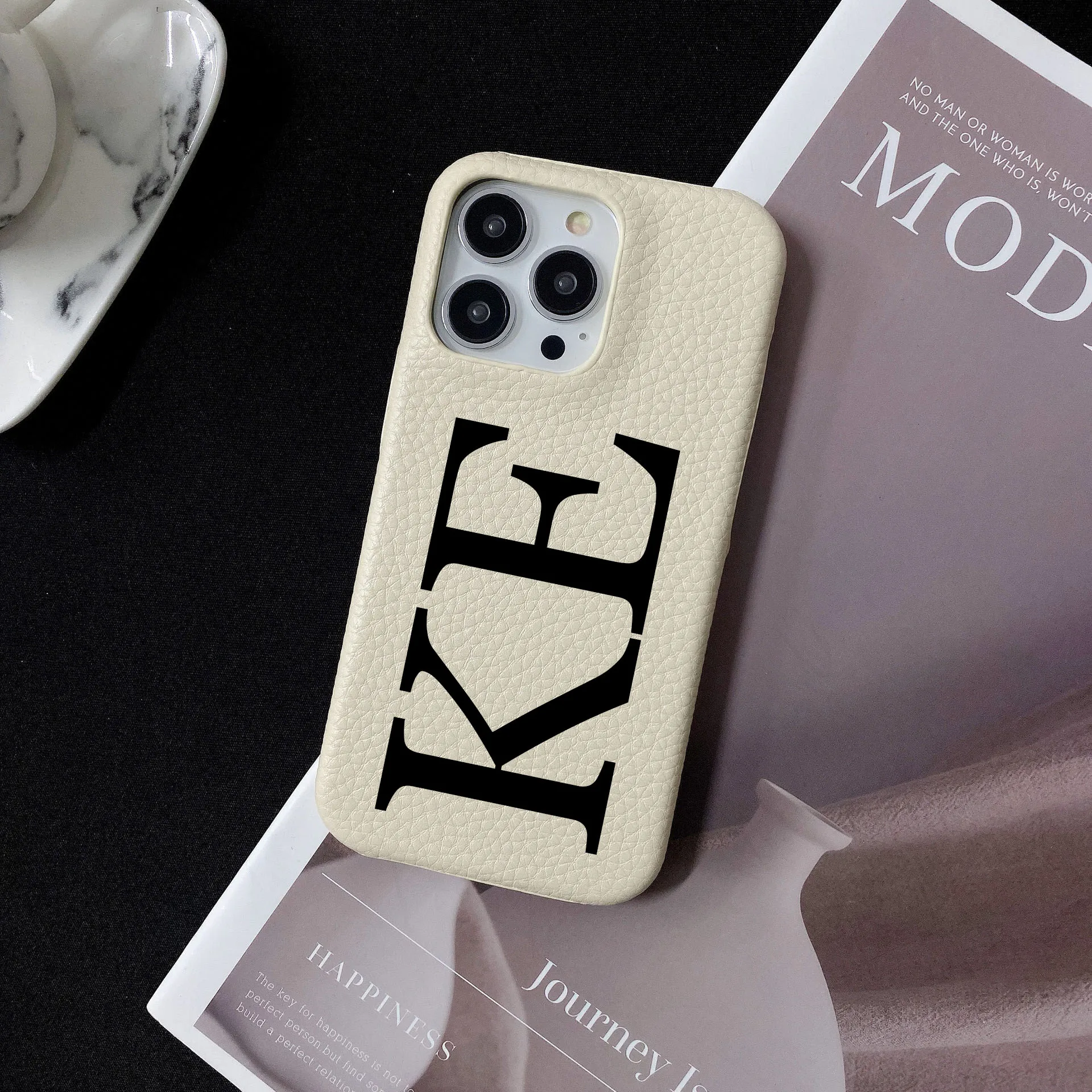 Personalised inevitable Initial kafr letters name Leather Case for iphone 11 12 14 13 15 Pro Max 16 14Plus Luxury Hard Covers