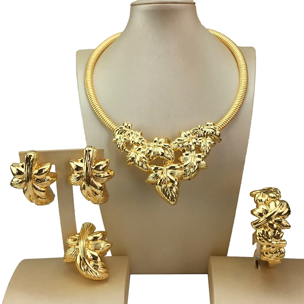 Hot Selling Big Pendant Light Weight Bold Jewelry Sets Women\'s Wedding Party Banquet Italian Gold Plated Jewelry FHK18984