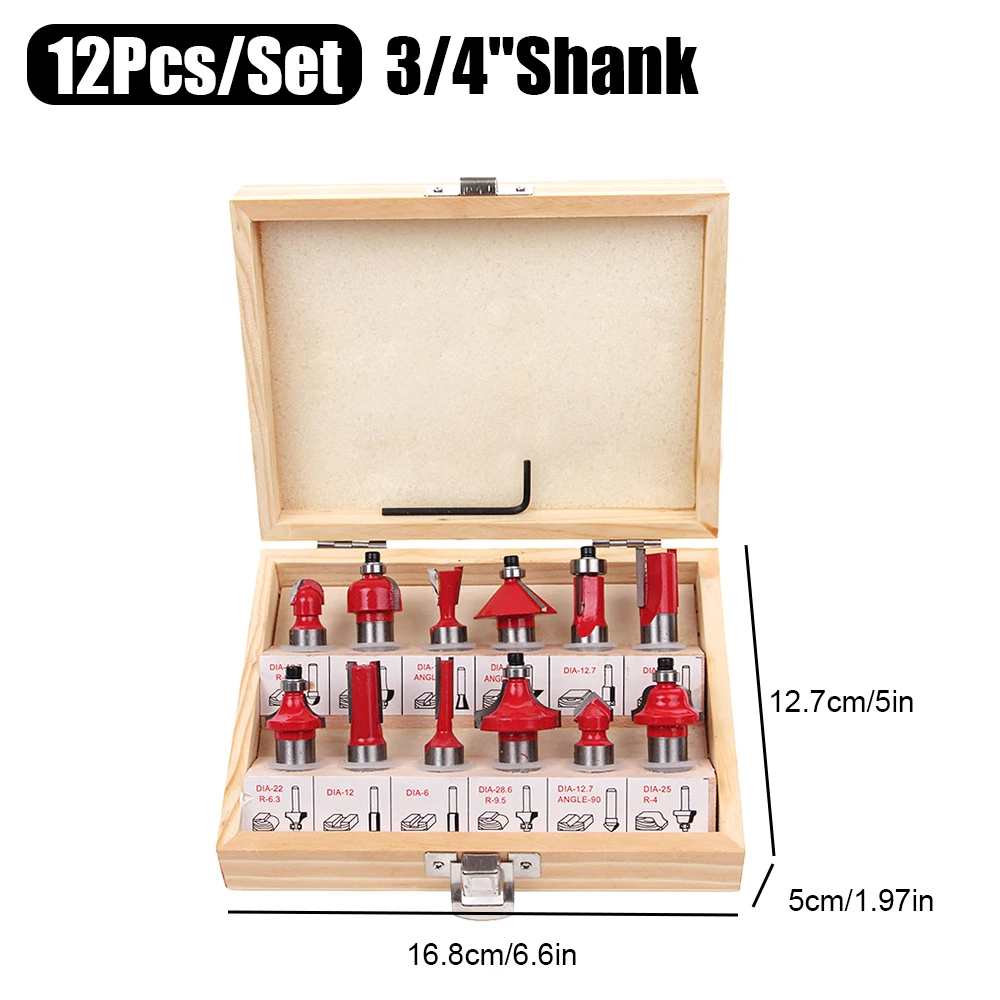 

12pcs Woodworking Router Bits Set 6mm 1/4 Inch Shank CNC Wood Irregular Edge Trimming Carving Tool with Wooden Case