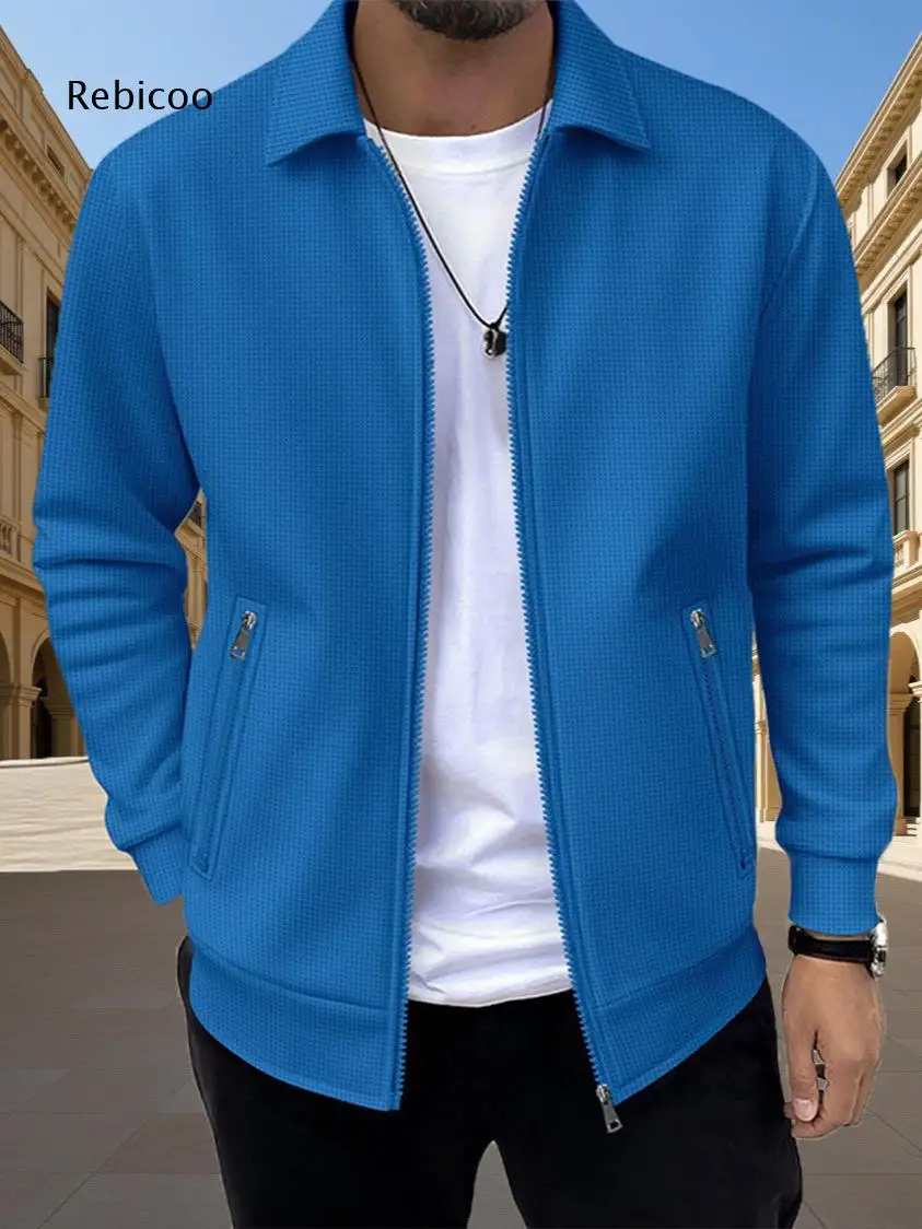 Mens Textured Fabric Outer Coat Point Collar With Secure Zipper Pockets For Everyday Casual Looks And Short Distance Trips