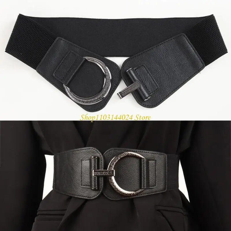 

N5KE Women Faux Leather Wide Waist Belts Skirts Jeans Belt with Retro Alloy Buckle
