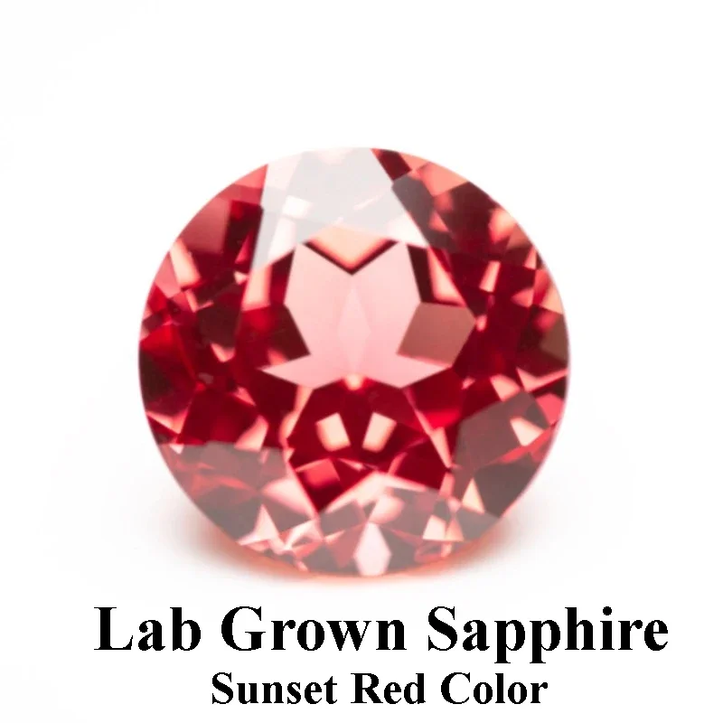 

Lab Grown Sapphire Round Cut Sunset Red Color Top Quality Pendant Gemstones for Charms Jewel Making Selectable AGL Certificate