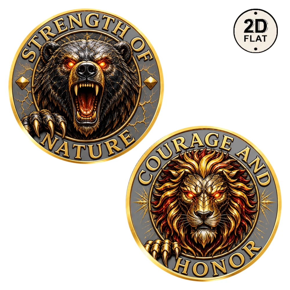 1pc Strength of Nature Bear & Courage and Honor Lion Challenge Coin Fierce Wildlife Collectible Medal Keepsake Animal Lover Gift