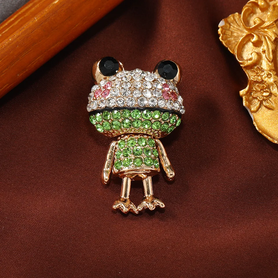 Vintage Cute Rhinestone Frog Brooches For Women Men Creative Cartoon Animal Brooch Pin Clothing Accessories Casual Party Jewelry