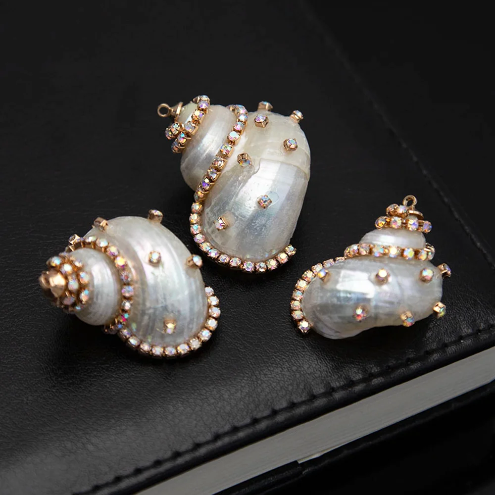 1 قطعة 24-35 مللي متر قذيفة الطبيعية محارة المعلقات مطعمة حجر الراين الساحرة صنع المجوهرات عقد دي اي واي القرط اكسسوارات هدايا #2