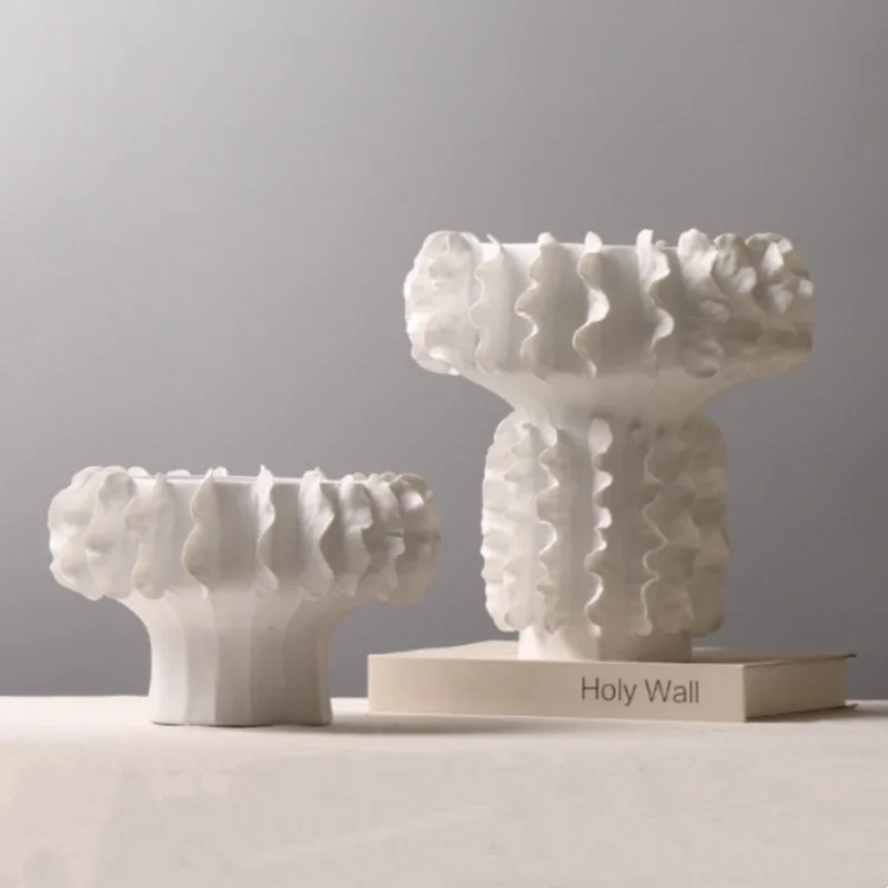 Ceramic Vase White Pleated Petals Flowerpot Handmade Flower Vase Wavy Lace Flower Arrangement Accessories Home Decoration