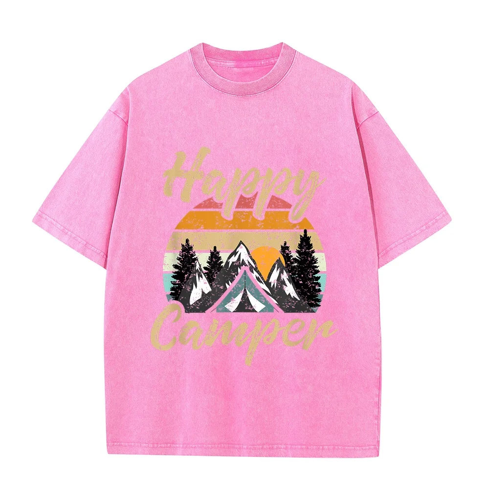 Funny Camping Hiking Lover Present Happy Camper Gift T-Shirt High End Men's Clothing T Shirt Y2k 하라주쿠 Natural Short Sleeve Tee