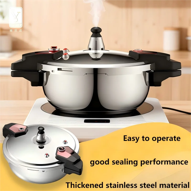 

Commercial Grade Stainless Steel Pressure Cooker - Tri-Ply Clad Base for Gas & Induction | Explosion-Proof Design