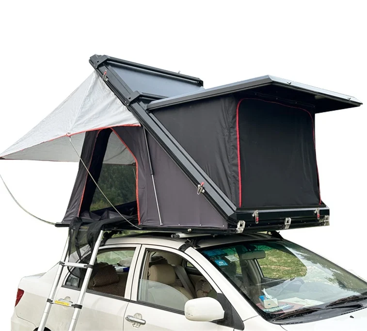 

Outdoor Camping in Stock Hot Sell Triangle Roof Top Tents Hard Shell Slim Aluminum Dachzelt Hardtop Car Rooftop Tent