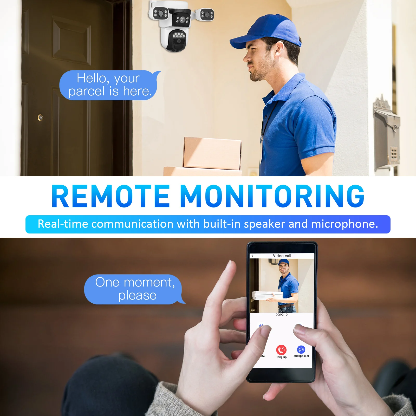 كاميرا مراقبة تعمل بالطاقة الشمسية 3 عدسات خارجية لاسلكية واي فاي 360 °   كاميرا مراقبة بالطاقة الشمسية للرؤية الليلية في الهواء الطلق