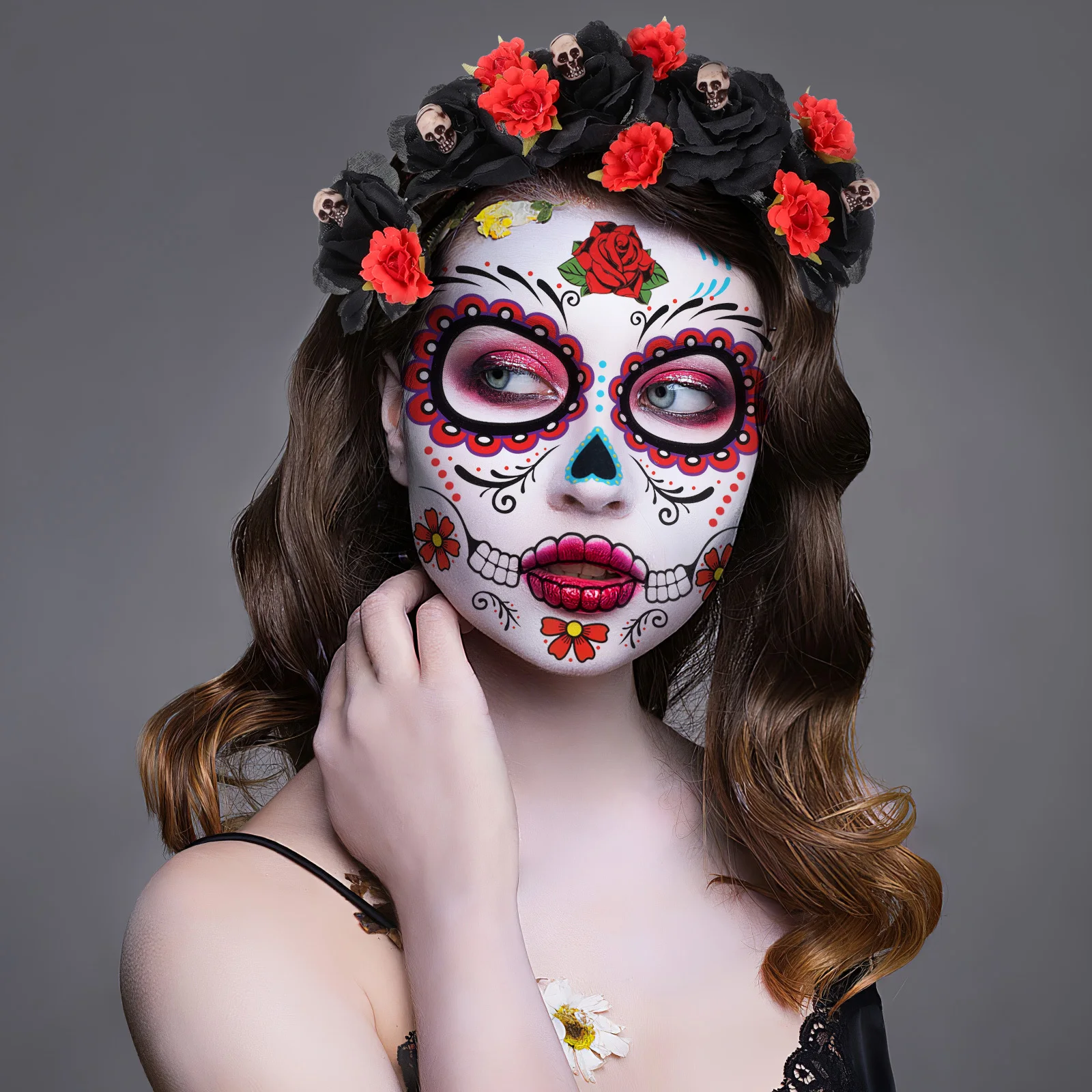 

Headband Halloween Skull Headdress For Women Festival Flower Headdress Cosplay Masquerade Party Decor