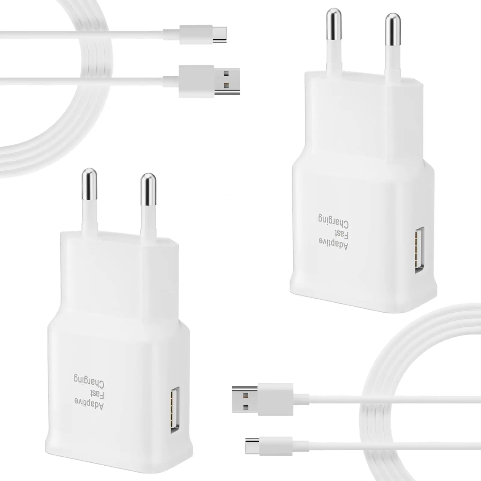 Fast Quick Charge 2-pack 15 W USB C Wall Charger with 1.2 m Cable For Samsung Galaxy S22/S21/S20+/S10Plus/Edge/Aktiv/Notiz 10/20