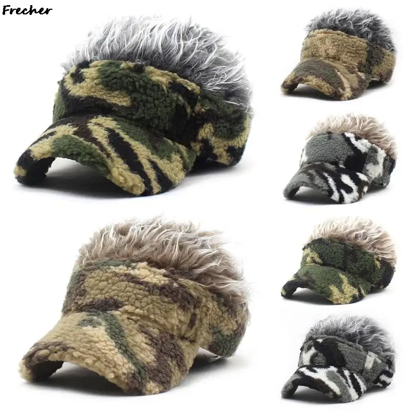 Winter Warm Wig Hat Keep Warm Plush Baseball Caps Fake Hair Funny Beanies Men Women Party Toupee Hats Visors Spiked Hairs Cap