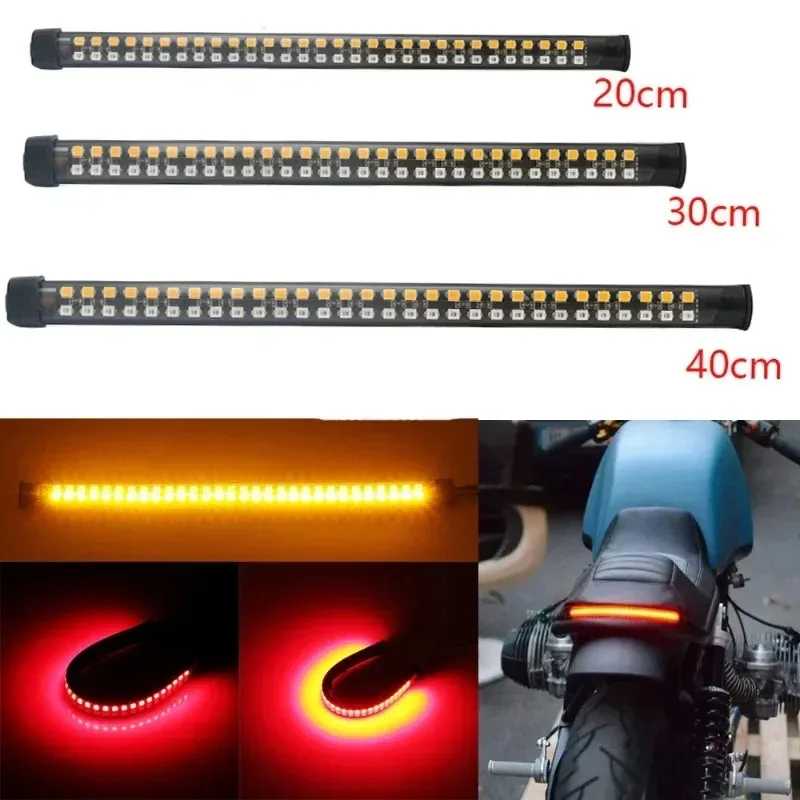 12V Motorcycyle LED Strips Yellow Flowing Turn Single Indicator Lights Red Strobe Lamp for ATV Tail Brake Light Decor Light Band