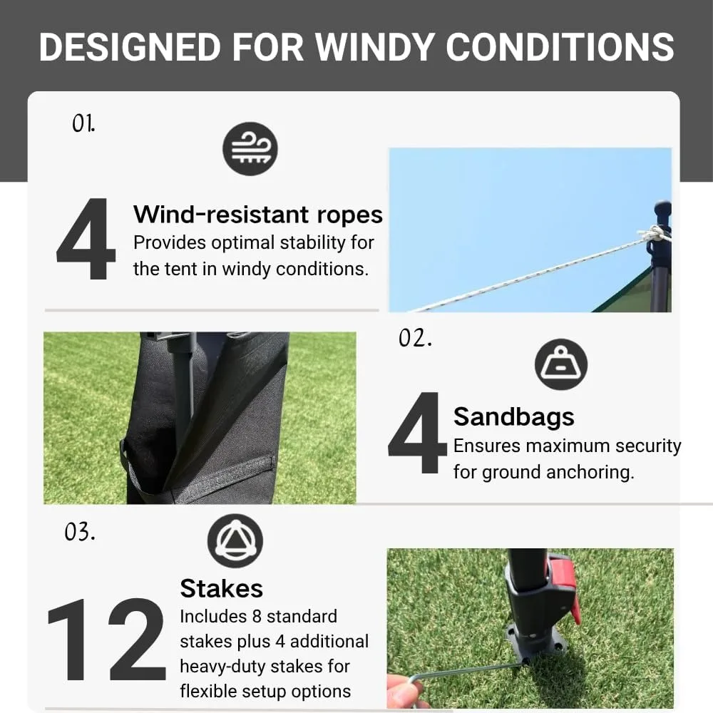 شرفة منبثقة مقاس 13 × 13، مأوى خيمة بمظلة سهلة الإعداد، شرفة فناء خارجية بسقف مزدوج مع 4 أكياس رمل، 3 ارتفاع قابل للتعديل لـ #4