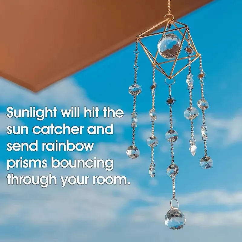 Crystal Suncatchers Hanging Wind Chimes Rainbow Maker Sparkling Crystals Ball Prisms Bead Chain Pendant Garden Wedding Decor