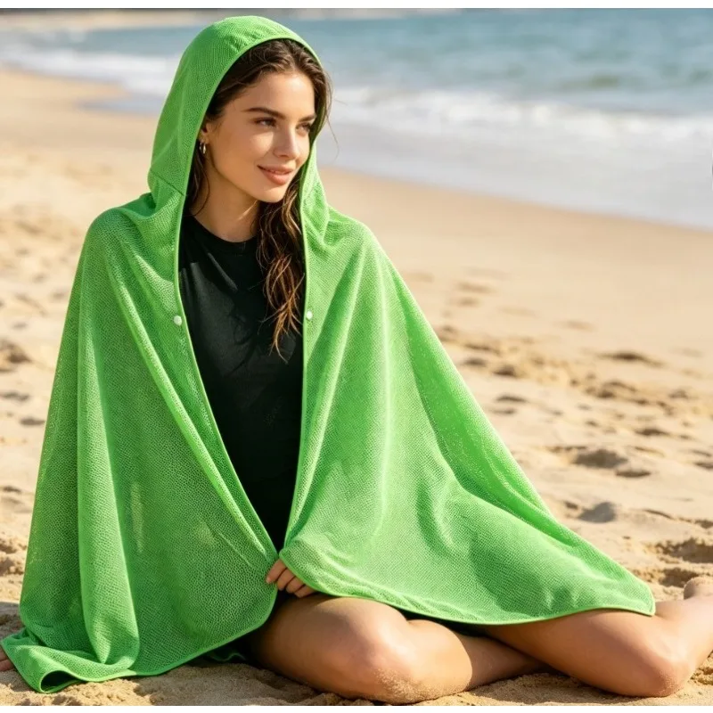

Large Quick Dry Hooded Beach Towel Cape UV Protection Cooling Sun Wrap