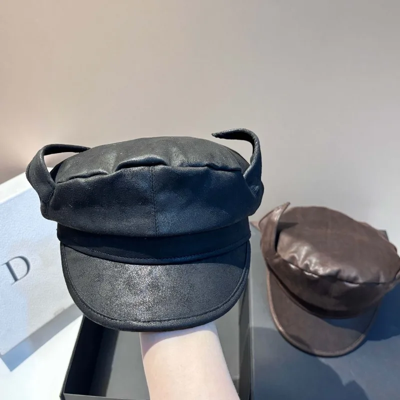

Retro Cute Navy Hat with Women Flocked PU Leather Beret Newsboy Cap Adjustable Vintage Painter Hat TikTok Viral Free Shipping​​