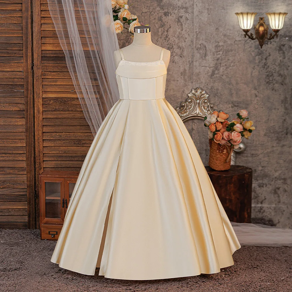 Mädchen-Hochzeitskleid, lang, Klavier-Stil, Leistung, weißer Leibchenrock mit geteiltem Baldachin, Kostüm, Prinzessin, Geburtstagskleid – Detail 3