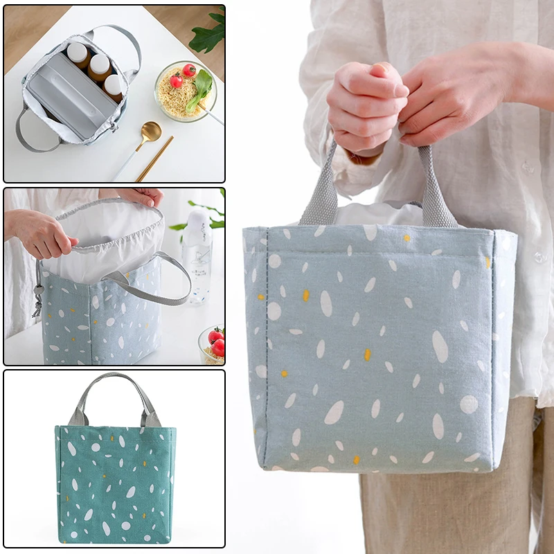 Lunch box bag imitation hemp bundle mouth insulation bag with rice lunch bag preservation picnic bag