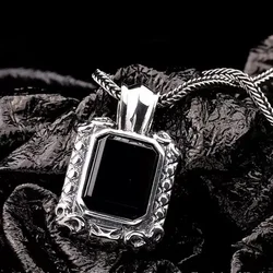 Classic Design 925 Silver Inlaid Black Agate Pendant for Men Necklace Handsome and Domineering Keel Chain Charms Fashion Jewelry