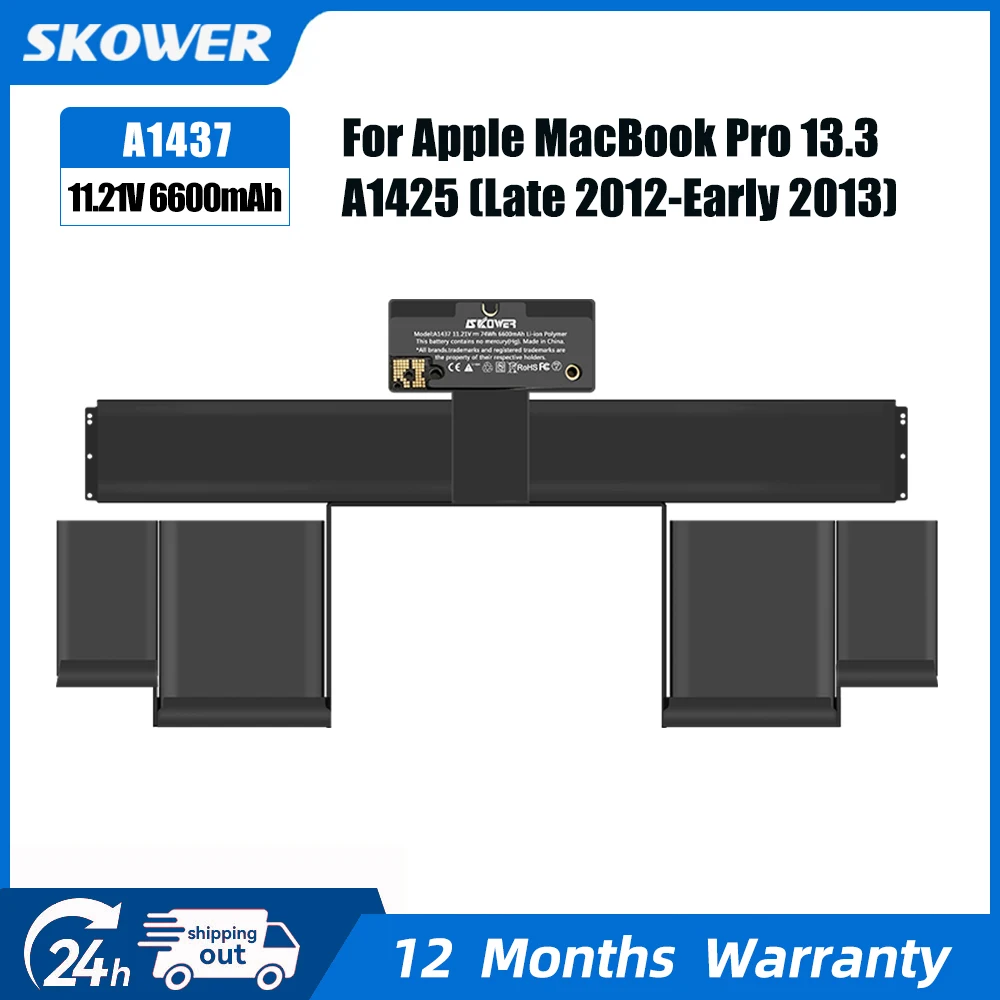 

SKOWER 11.21V 74Wh A1437 Laptop Battery For Apple MacBook Pro 13" Retina A1425 (Later 2012 - Early 2013) 020-7653-A