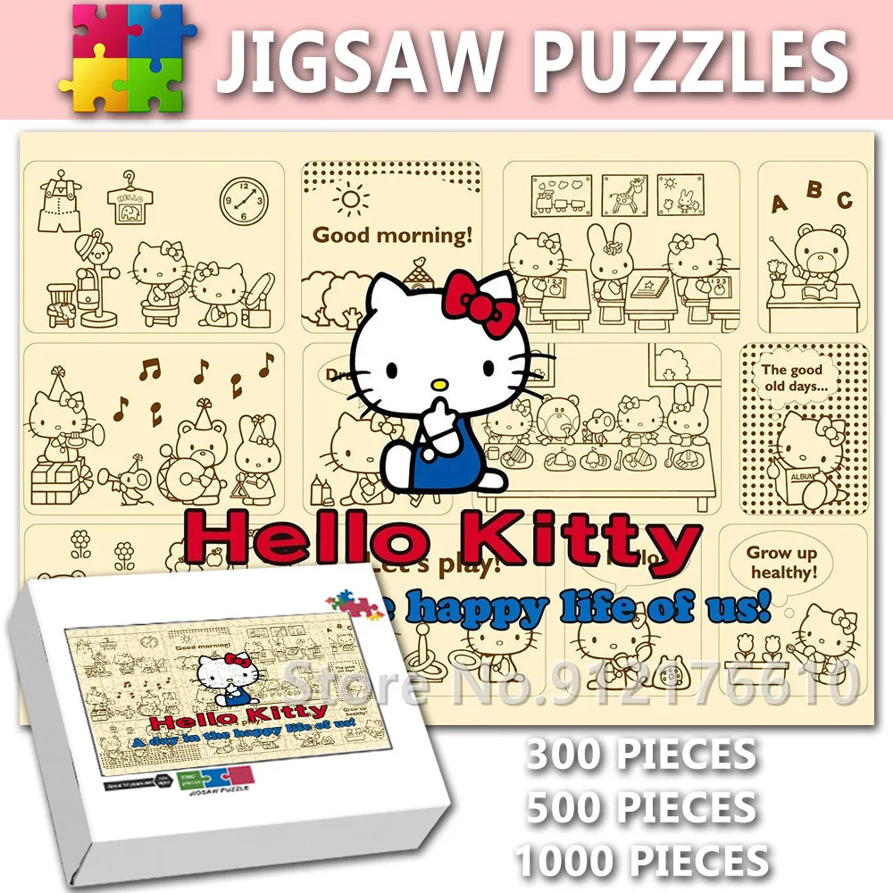 

Hello Kitty Cartoon Diy Jigsaw Puzzle for Adults 300/500/1000 Pieces Cute Anime Print Puzzle Educational Family Toys Gifts