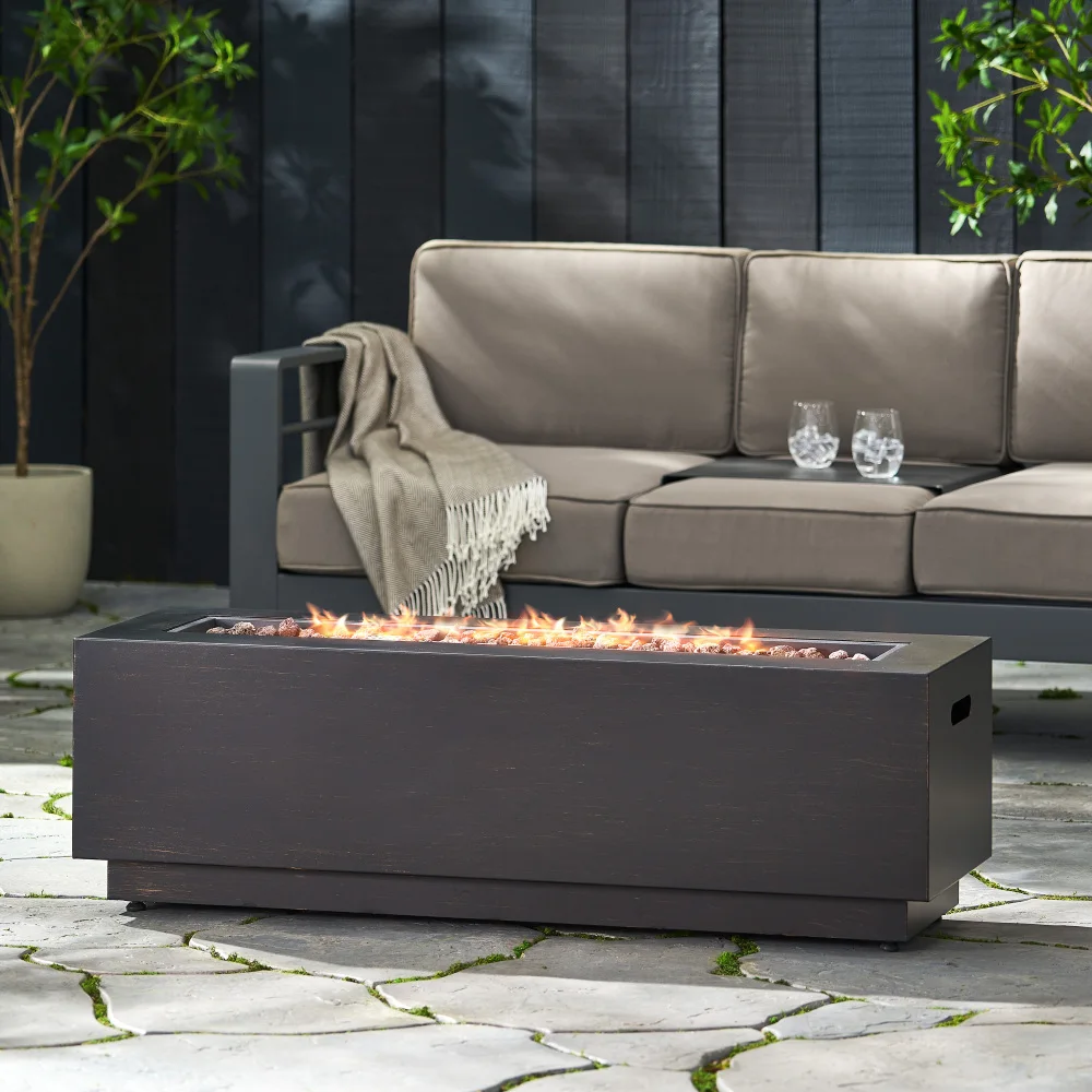 

40" Outdoor 50,000 BTU Rectangular Iron Propane Fire Pit, Dark Grey (Tank Cover Not Included)