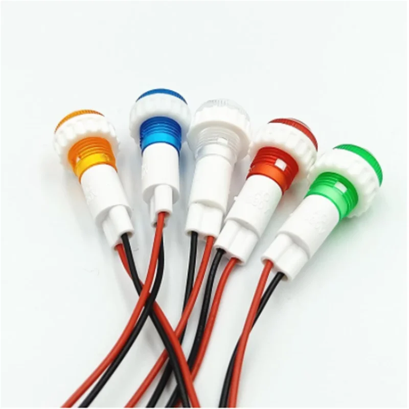 100pcsLEDSignal Lamp Indicator Lights 19cm Cable XD10-6 White Red Yellow Blue Green 3V-6V-12V-24V-36V-220V-380V with 10mm Thread