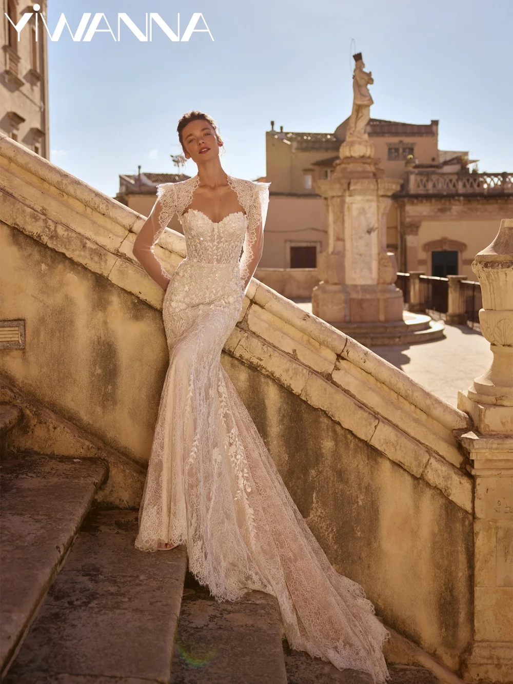 

Ivory Lace Detachable Sleeve Wedding Dress Sequined Appliques Long Bridal Gown Customized Sweetheart Neck Dresses For Bride