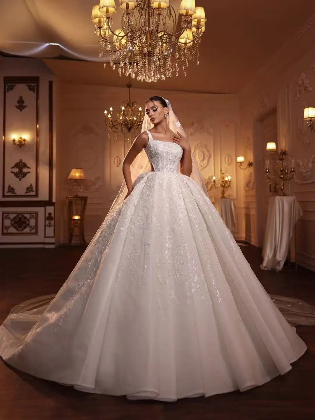

Customized Gorgeous Ball Gown Sleeveless Wedding Dresses Beading Appliques Luxury Vintage Lace Up Back Corset Vestidos De Noiva