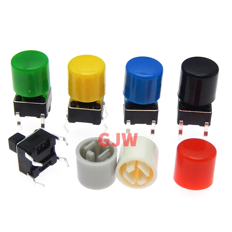 20pcs/lot 6x6mm A111 0.1A 4PIN Tactile Tact Push Button Micro Switchs Plastic Caps Direct Plug-in Self-reset DIP Dropshipping