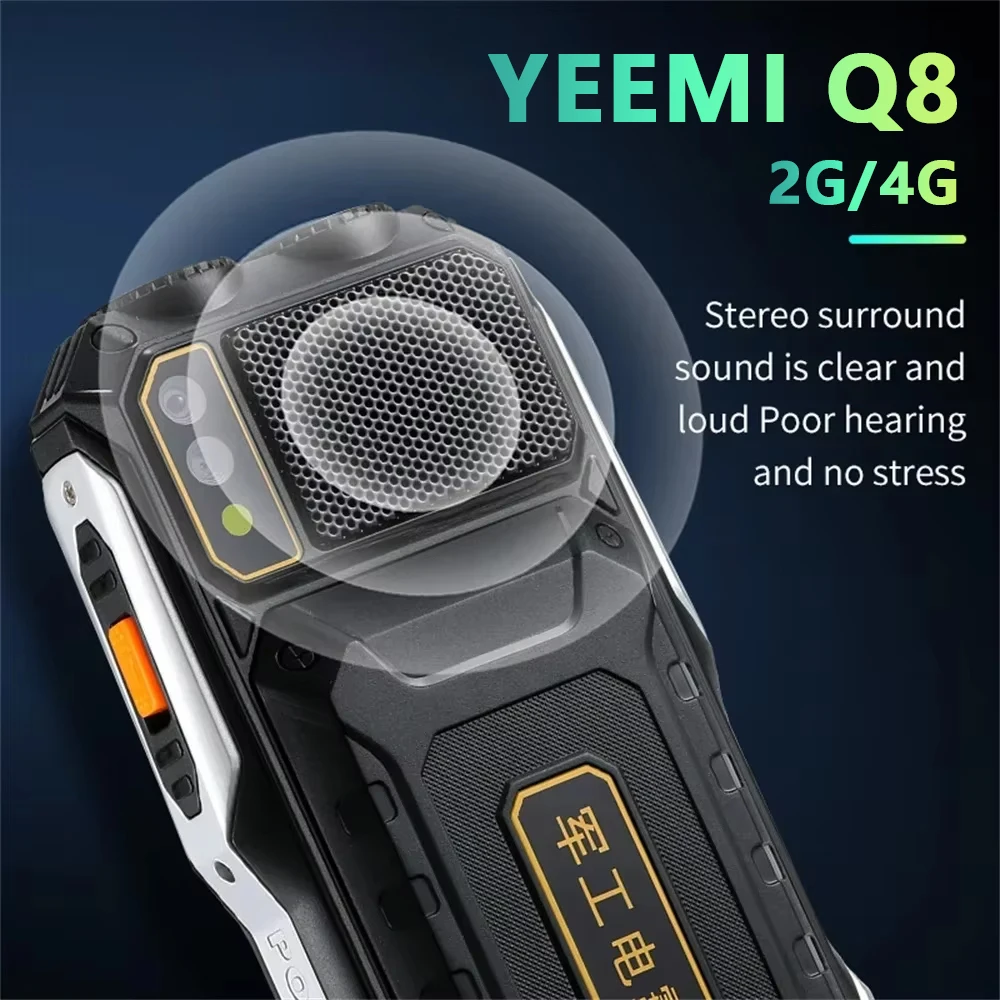 YeeMI Q8 2G/4G téléphone robuste téléphones portables étanches 2.6 "lumière LED 16800mAh grand haut-parleur téléphone portable pour clavier russe plus ancien