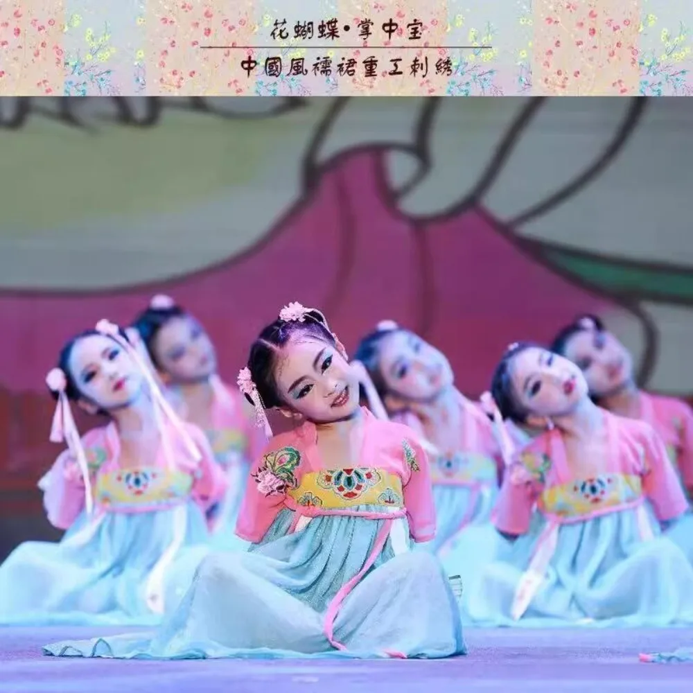 فتاة Hanfu فستان تأثيري ازياء حفلة الجنية ملابس الأطفال النمط الصيني ملابس الاطفال أداء الصيف النمط العرقي