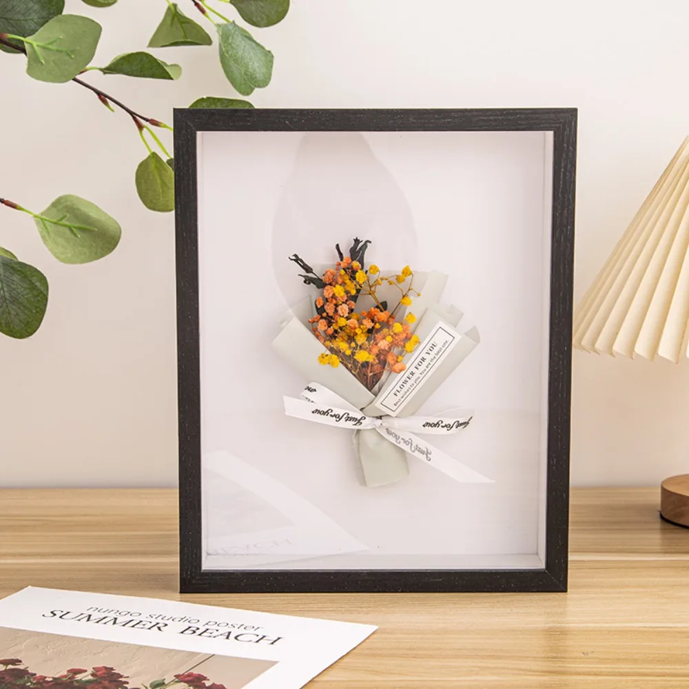 Durable Multi-size Shadow Box Frame Rectangular Acrylic Wooden Photo Frame Natral Wood Black Display Case Dried Flower