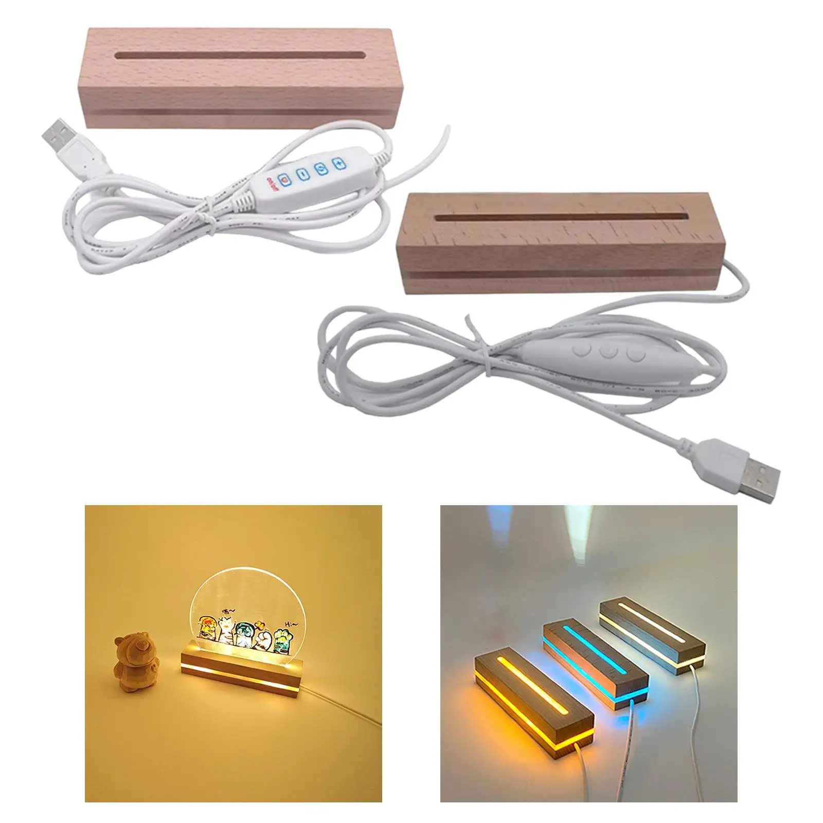 LED Lighted Base Stand with USB Cable, for Night Light Wood, Lights Display Pedestal