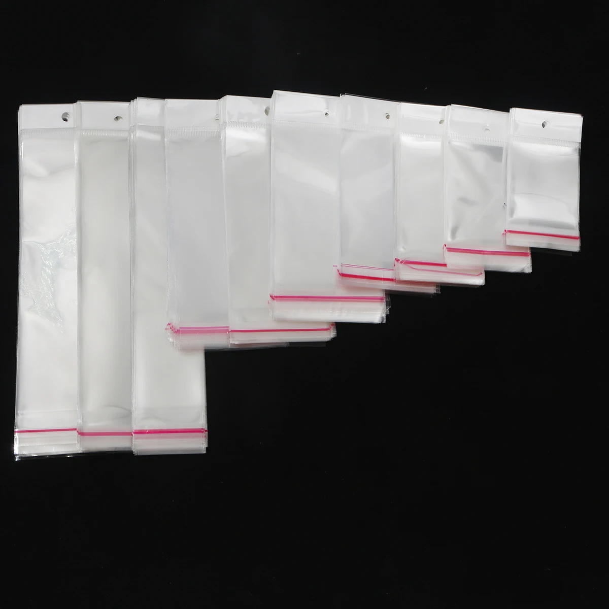 100 Stück transparente OPP-Beutel in verschiedenen Größen mit Loch, selbstklebende, durchsichtige Plastiktüten, selbstklebende Cellophanbeutel, Lebensmittelaufbewahrung, Geschenkverpackung