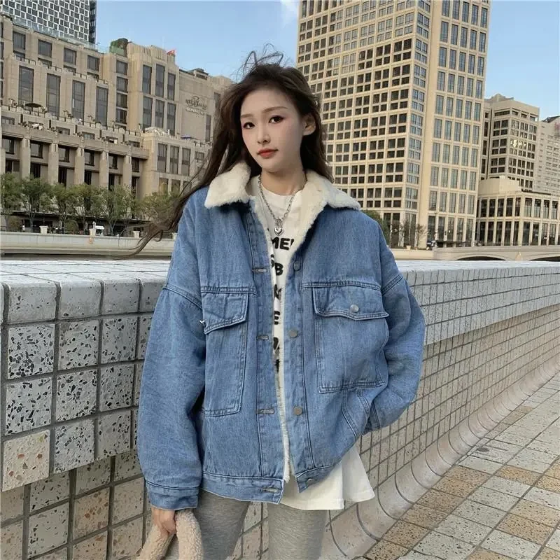 2023 New AutumnWinter Double Wear Rabbit Fur Plush Denim Cotton Coat Women's Thickened Warm Mid length Cotton Coat Cotton Coat