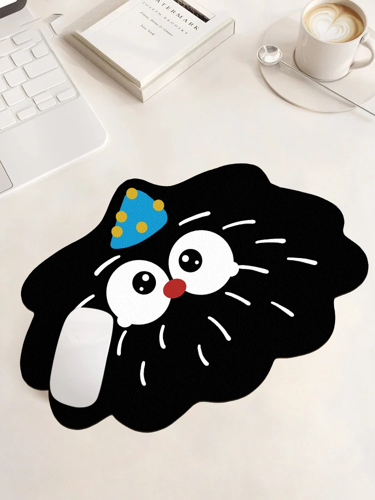 

Fun emoji shaped leather mouse pad, women's wrist protector, small portable computer, office desk pad