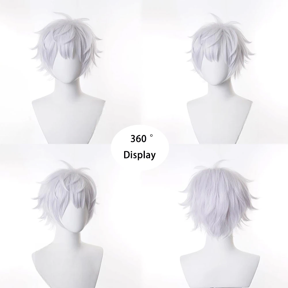 Anime Jujutsu Kaisen: Gojo Satoru Cosplay Capelli sintetici 10 pollici Unisegate Capelli corti Parrucca per prestazioni quotidiane di feste di Halloween