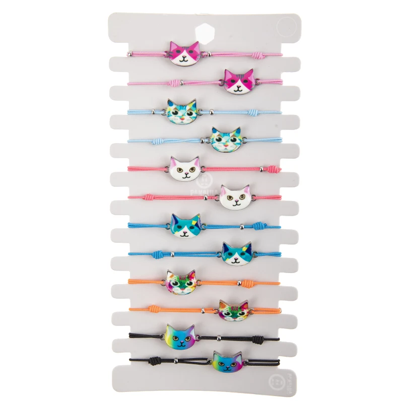 Lote de 12 pulseras trenzadas con dijes de unicornio y gato esmaltado para mujer y niño, pulsera de cuerda ajustable, regalos de joyería