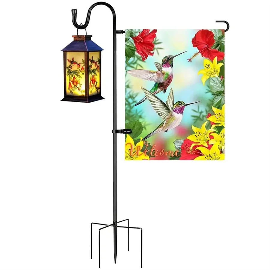 1 upgraded courtyard garden flag holder with windproof clip, garden flag holder with hook, shepherd's hook with flag holder for
