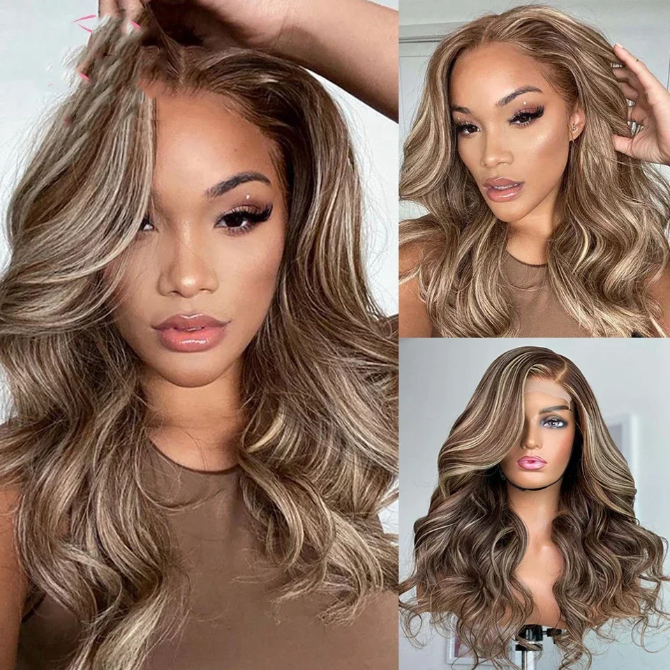

14” Glueless Soft Long Body Wave Highlight Brown 5x5 Silk Base Jewish Human Hair With BabyHair HD Lace European Hair Preplucked