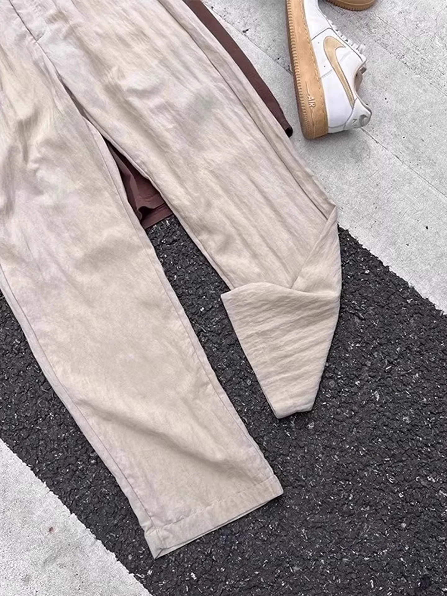 Pantaloni di lino casual da uomo kaki chiaro gamba dritta comfort estivo vestibilità American Retro Sle fibra di poliestere traspirante