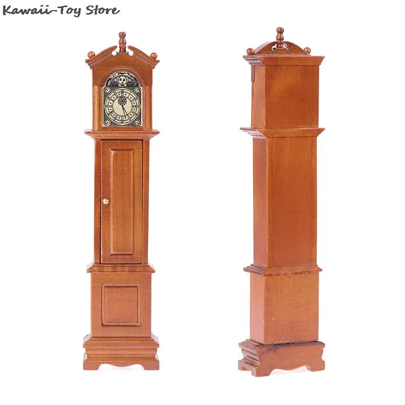 Miniaturowy domek dla lalek 1/12 domek dla lalek miniaturowy zegar dziadka drewniany Mini Model akcesoria meblowe śliczne dla dzieci