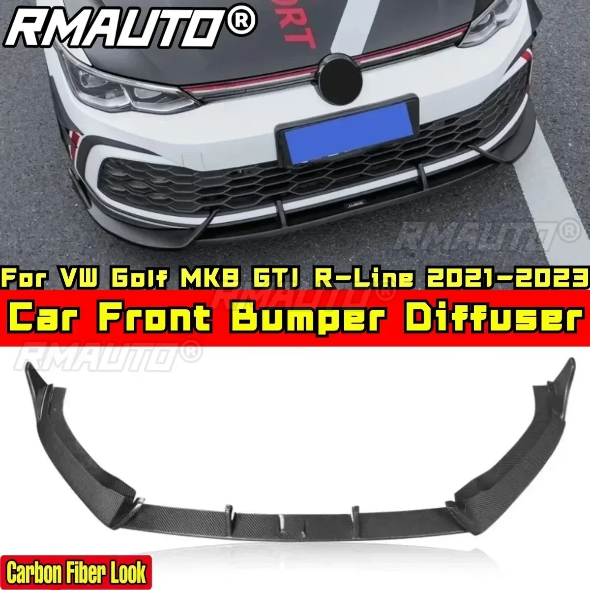 For VW Golf GTI R-Line 2021-2023 Body Kit Front Bumper Lip Carbon Fiber Look Sport Style Front Bumper Spoiler Car Accessories