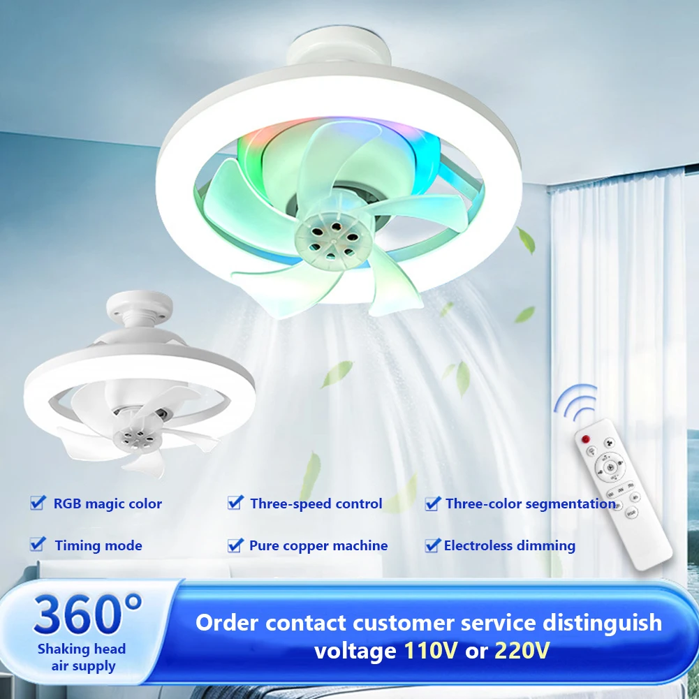 Ceiling Fan With Light Flush Mount Fan With Dimmable RGB Lights 5 ABS Blades 3-speed Wind For Bedroom Living Room Kids Room